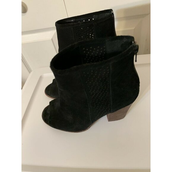 Gianni Bini Womens Sz 9M Black Open Toe Suede Leather Ankle Zip Wedge - Picture 2 of 8